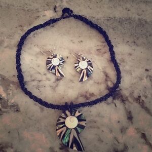 ABALONE & SEED BEAD NECKLACE & EARRING SET